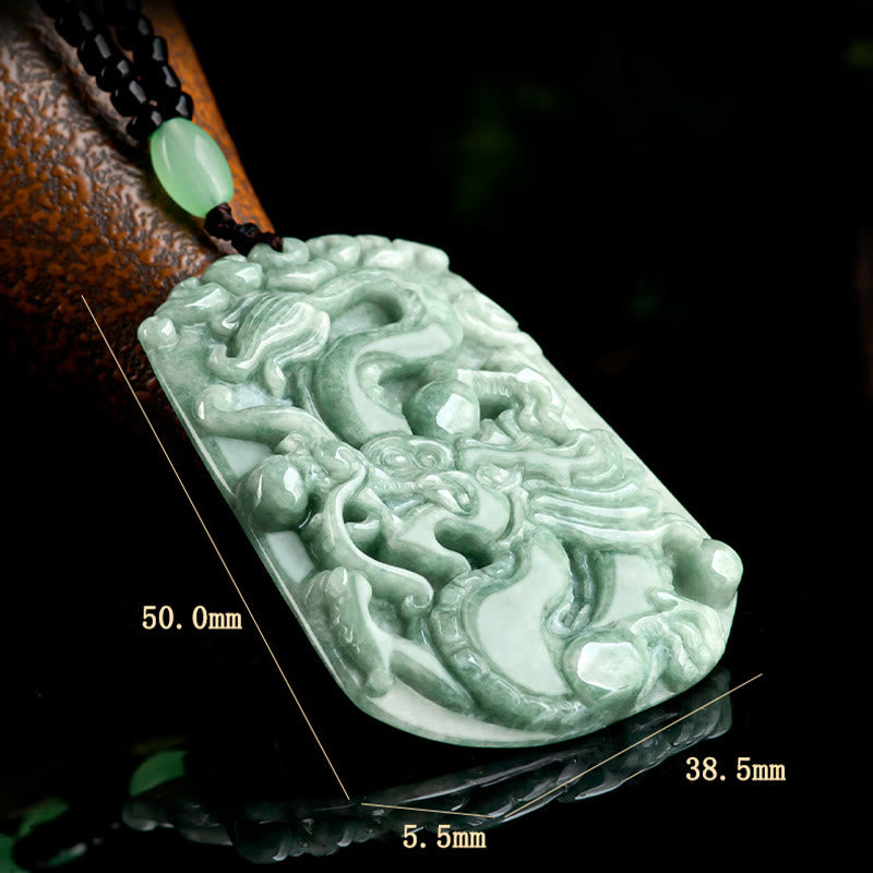 Collier avec pendentif en chaîne de perles de protection en jade et pierre de Buddha Stones Année du Dragon Zodiaque chinois