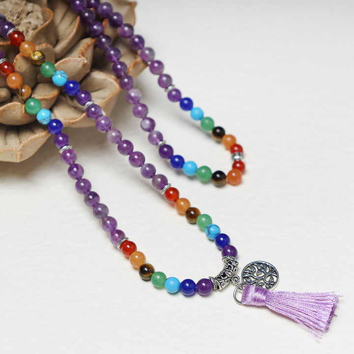 Collier et bracelet multicouches en perles de prière Mala en cristal de guérison et Buddha Stones 108