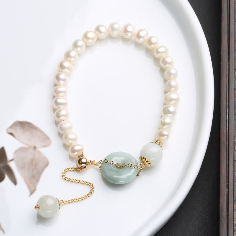Bracelet de prospérité avec boucle de paix et perles de jade naturelles en Buddha Stones