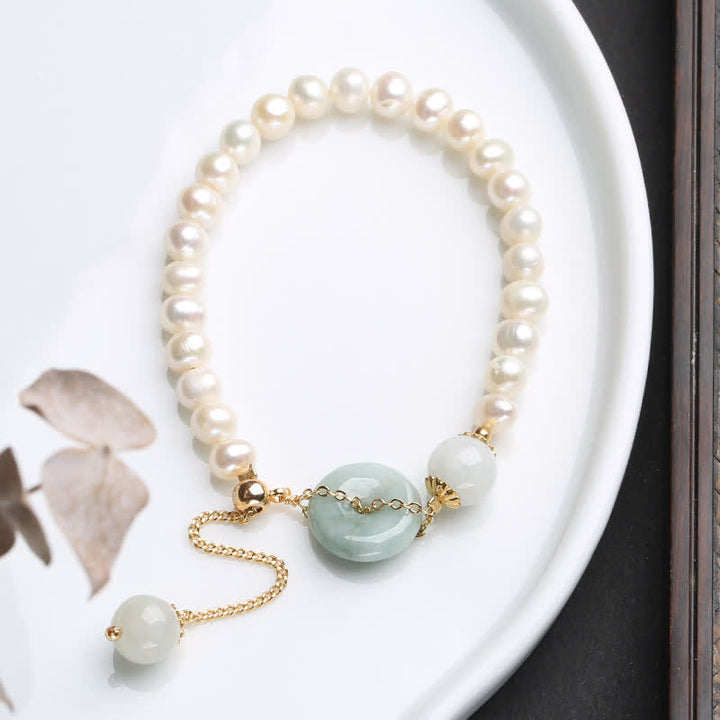 Bracelet de prospérité avec boucle de paix et perles de jade naturelles en Buddha Stones