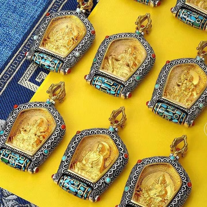 Collier avec pendentif en perles Dzi rotatives du zodiaque chinois tibétain Thangka Bouddha de la prospérité