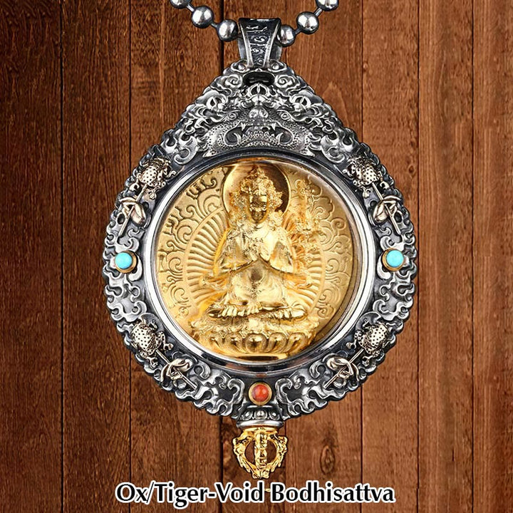 Buddha Stones Zodiaque chinois Bouddha natal Thangka Neuf palais Huit diagrammes Richesse Collier pendentif rotatif