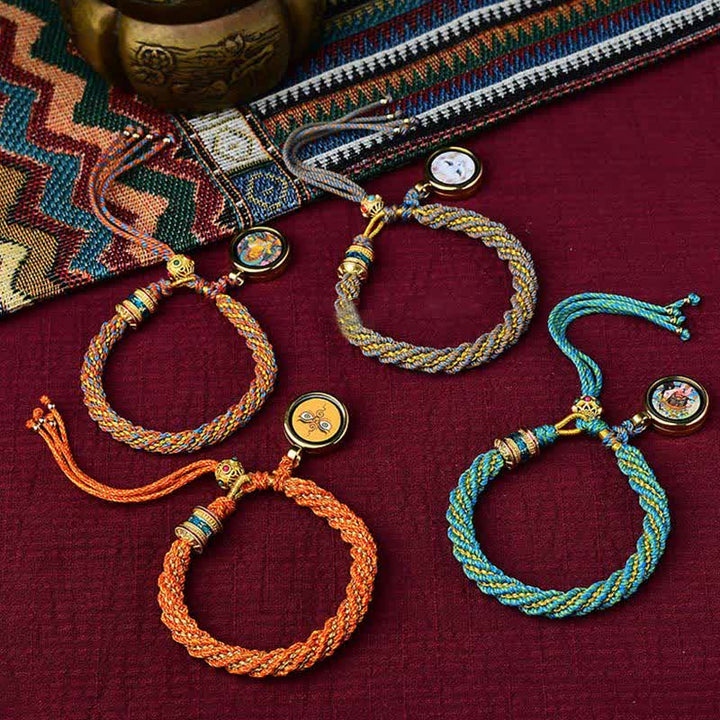 Bracelet tibétain en corde tressée avec breloque porte-bonheur Thangka en Buddha Stones
