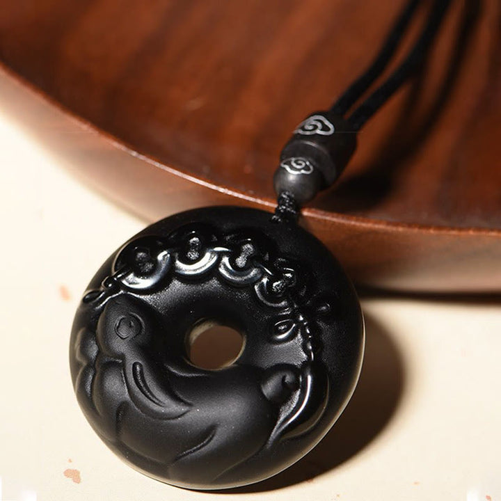 Collier avec pendentif en obsidienne noire naturelle et Buddha Stones du zodiaque chinois - image 5