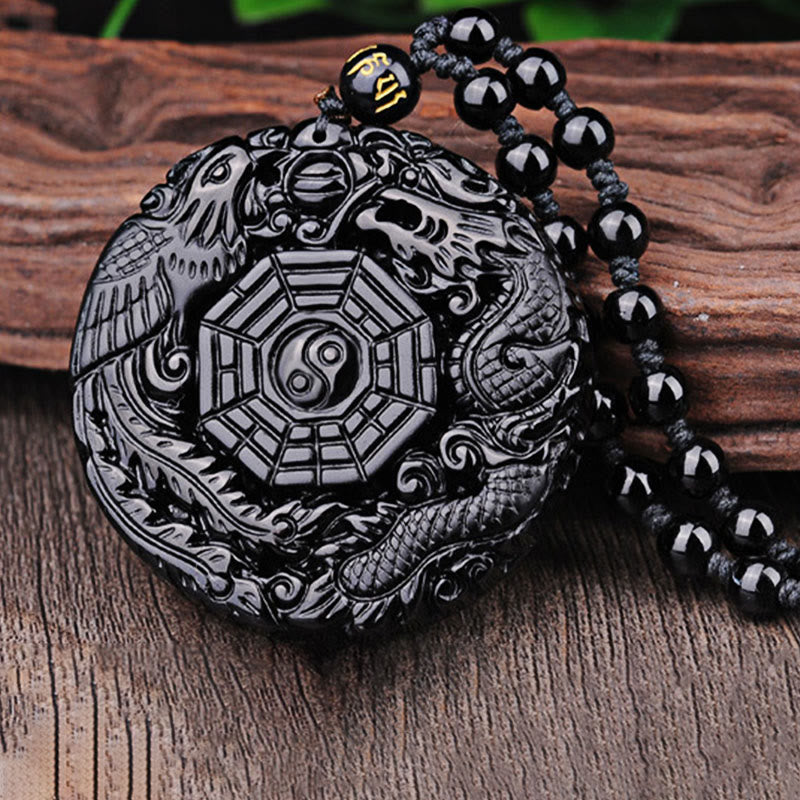 Collier avec pendentif en obsidienne, dragon, phénix , Buddha Stones Bagua - image 10