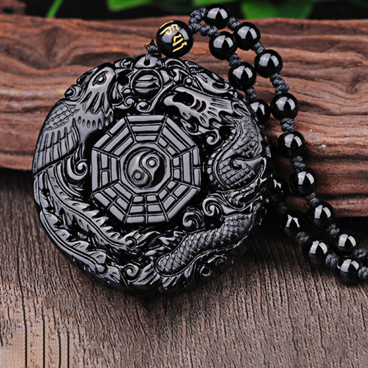 Collier avec pendentif en obsidienne, dragon, phénix , Buddha Stones Bagua - image 10