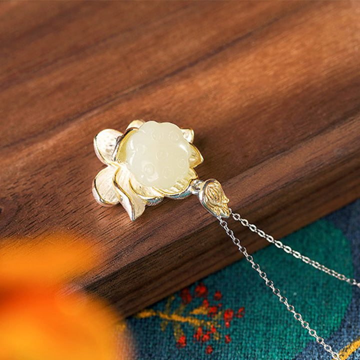 Collier de bonheur en fleur de lotus en jade blanc - image 6