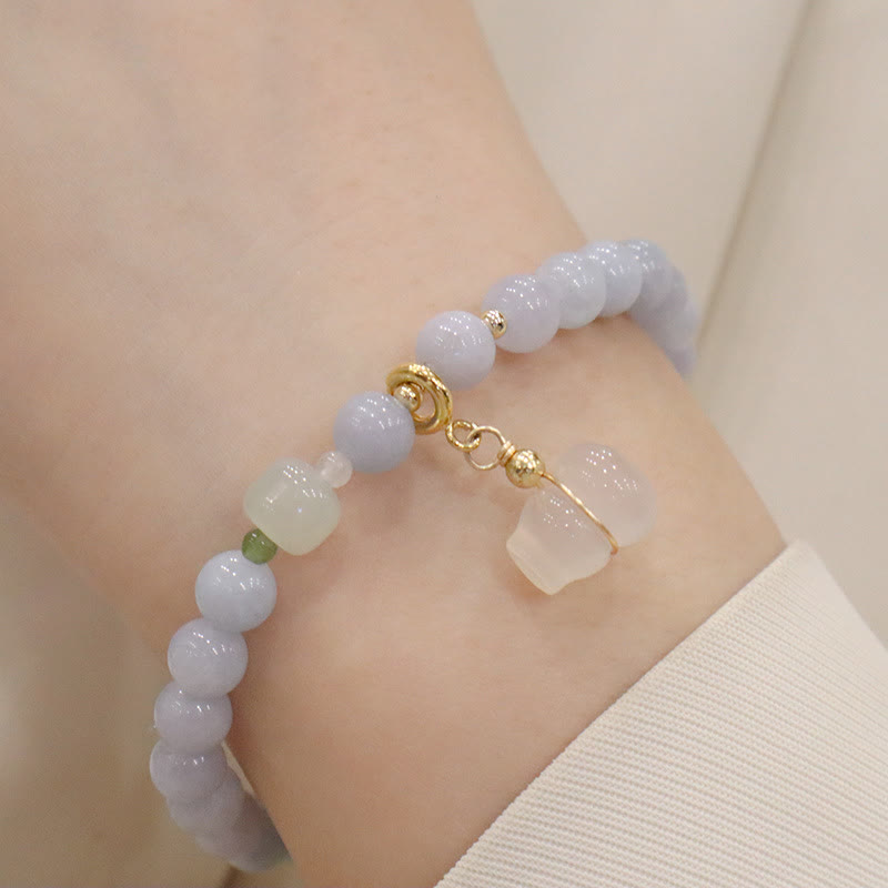 Bracelet à breloques en forme de lapin, de courge et de chat en Buddha Stones -marine naturelle, calcédoine, sérénité - Gourde aigue-marine calcédoine - image 5