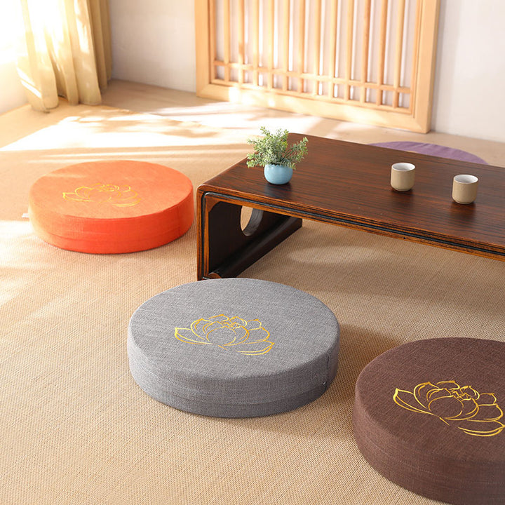 Coussin de siège de méditation en coton et lin avec broderie de Buddha Stones et de lotus - image 4