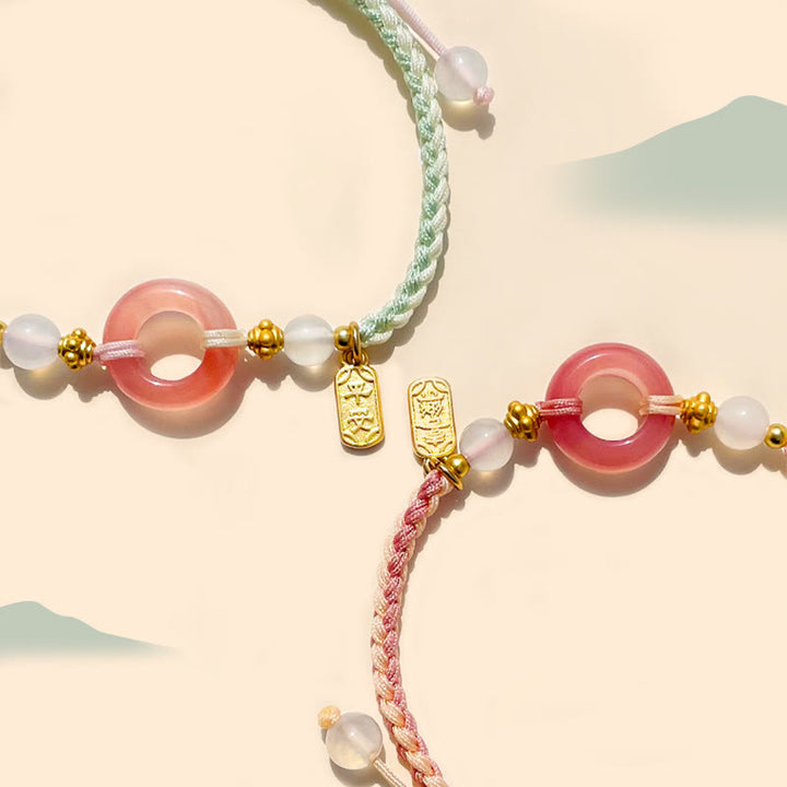 Bracelet tressé fait main de bon augure avec boucle de paix en agate et Buddha Stones Paix et Joie