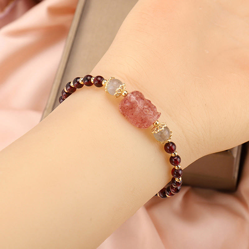 Bracelet de protection en pierre de lune PiXiu en tourmaline naturelle et grenat à fraise