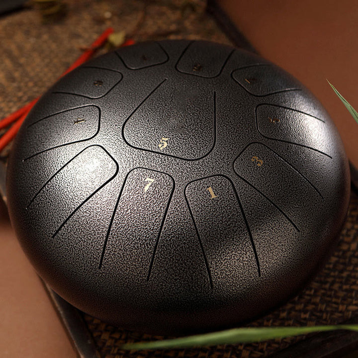 Buddha Stones Steel Tongue Drum Kit de batterie de yoga de méditation de pleine conscience de guérison sonore 11 notes 8 pouces - Gris foncé - image 13