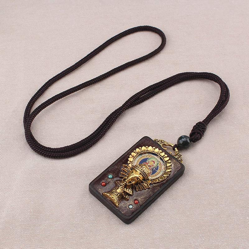 Collier avec pendentif en corde représentant un éléphant en bois d'ébène, dieu de la fortune et de la bénédiction du Bouddha