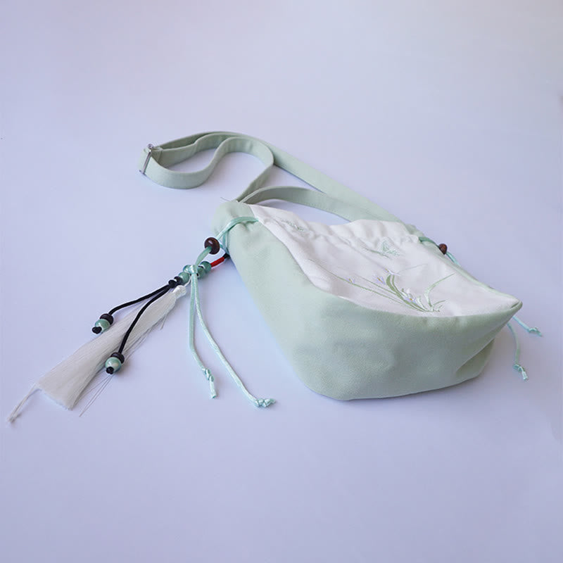 Sac à main en toile brodé à la main avec Buddha Stones et fleurs