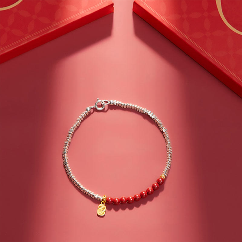 Bracelet de bénédiction du personnage Fu en argent sterling 925 et cinabre de Buddha Stones - image 7