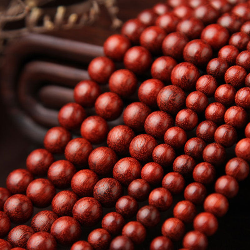 Bracelet de méditation Buddha Stones à petites feuilles en bois de santal rouge avec 108 perles