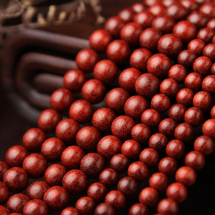 Bracelet de méditation Buddha Stones à petites feuilles en bois de santal rouge avec 108 perles