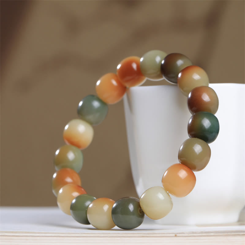 Bracelet de sagesse et de paix avec graines de Bodhi colorées et Buddha Stones