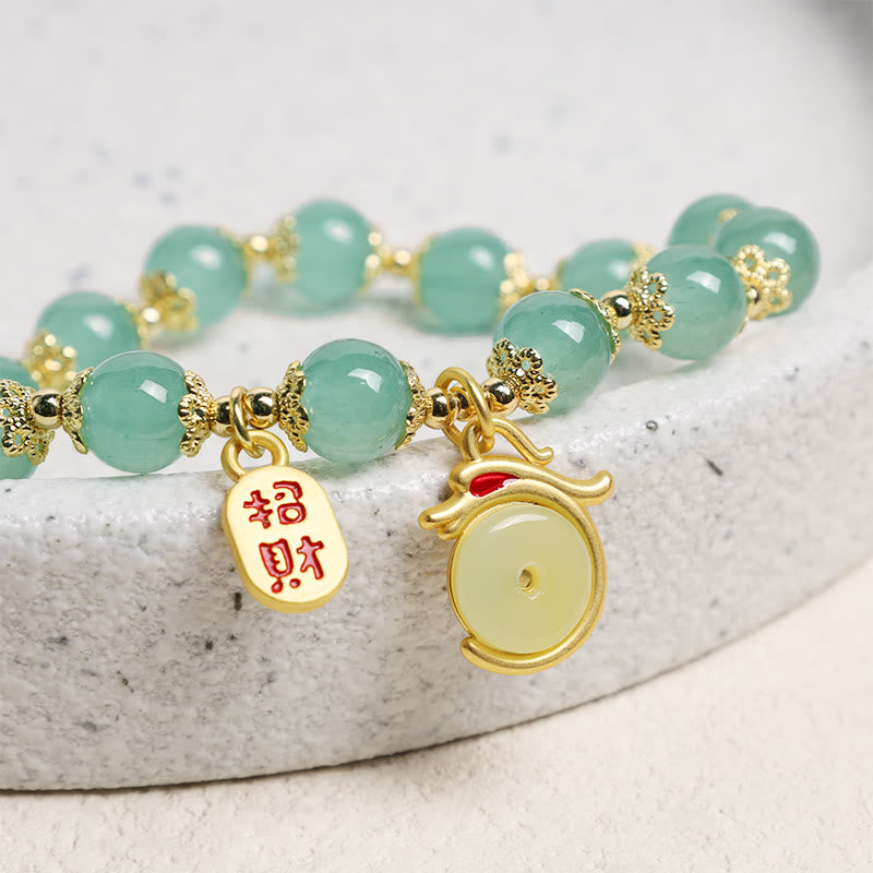 Bracelet porte-bonheur avec boucle de paix et personnage Fu en agate rouge et aventurine verte de l'année du Buddha Stones