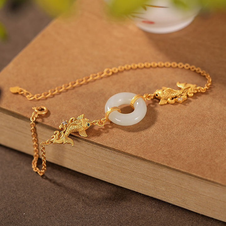 Bracelet de prospérité en jade blanc et poisson koï Buddha Stones