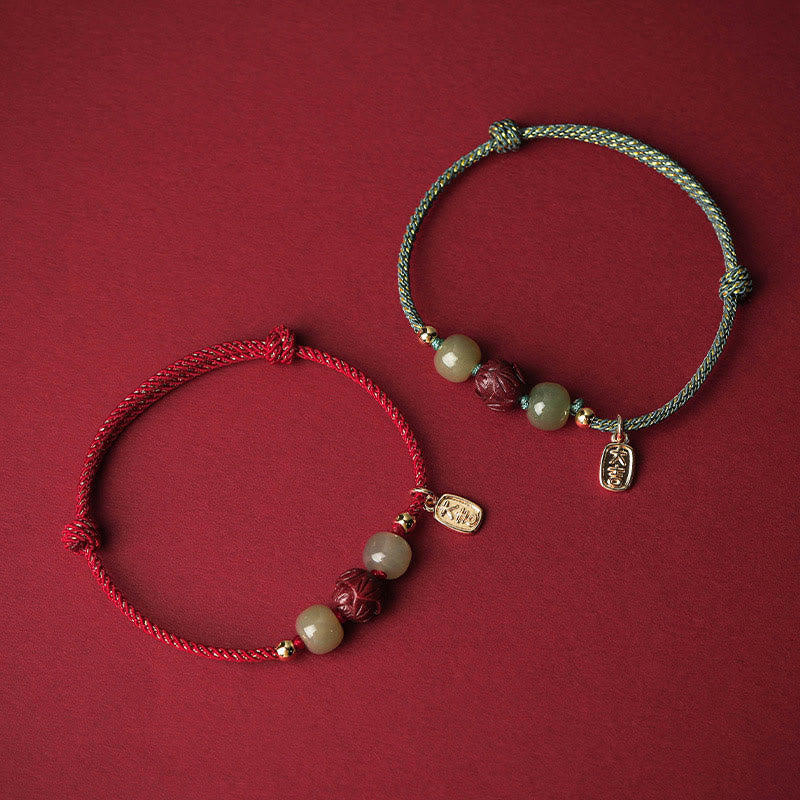 Bracelet en corde fait main en jade Hetian plaqué or 14 carats avec lotus porte-bonheur de Buddha Stones - image 1