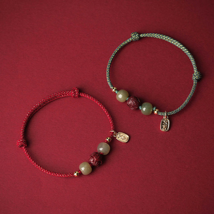 Bracelet en corde fait main en jade Hetian plaqué or 14 carats avec lotus porte-bonheur de Buddha Stones - image 1