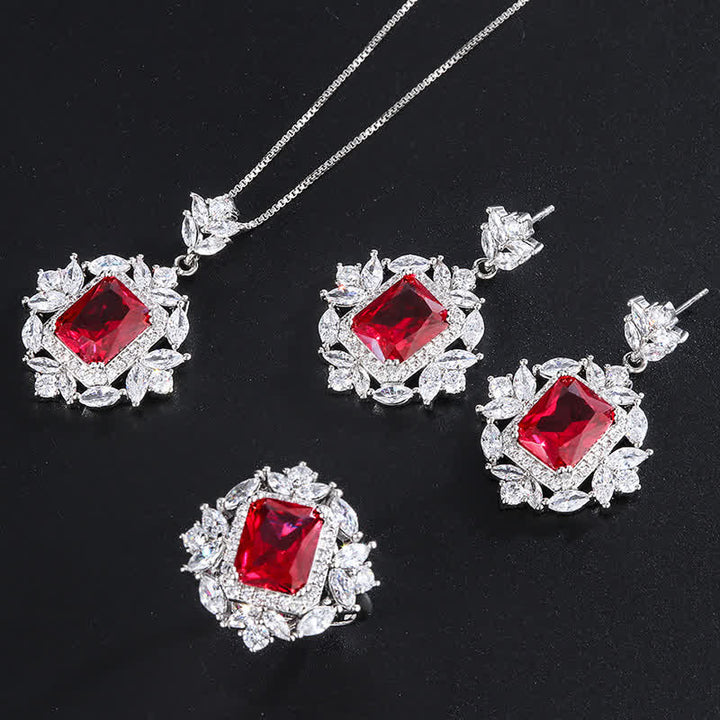 Buddha Stones Cristal d'émeraude Corindon rouge Confiance Courage Bague Boucles d'oreilles Collier Pendentif