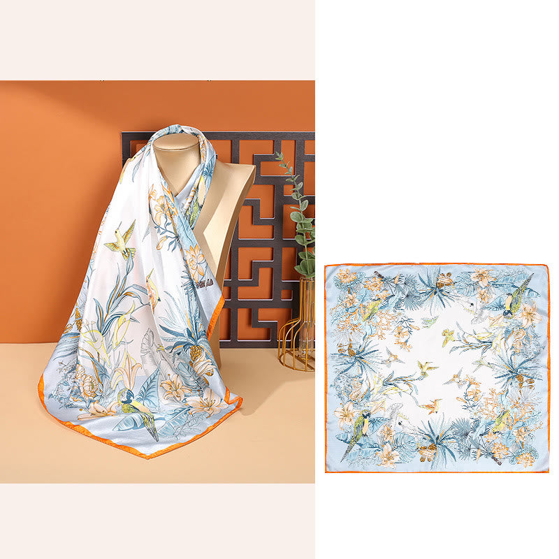 Foulard pour cheveux en soie de mûrier 100 % Buddha Stones et scène pastorale en montgolfière