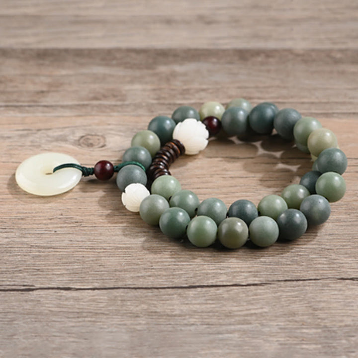 Bracelet double tour en jade et pierre de Buddha Stones avec boucle de paix et sagesse