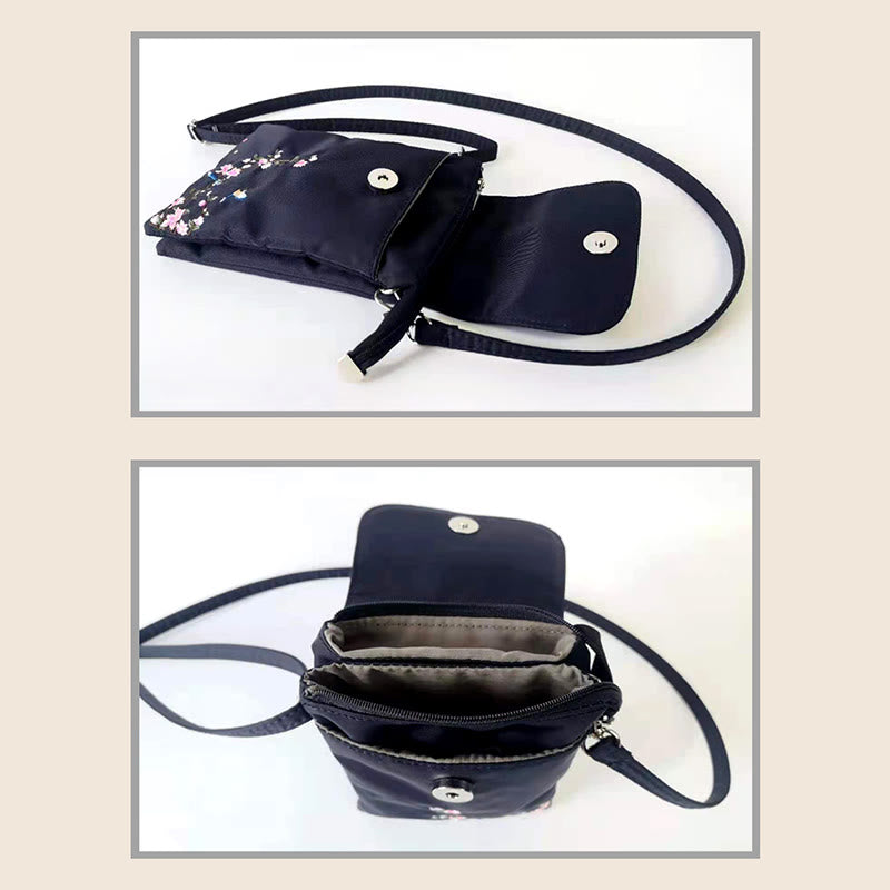 Sac à bandoulière en Buddha Stones imperméable brodé à la main avec fleurs de lotus