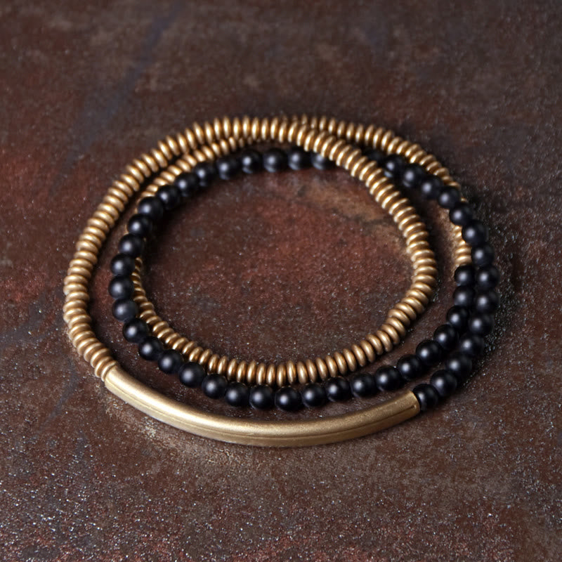 Bracelet tibétain triple tour en agate et cuivre