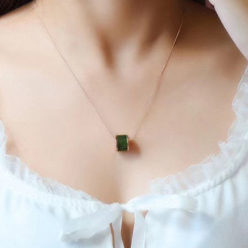 Collier pendentif porte-bonheur rond en jade cyan avec Buddha Stones - image 3