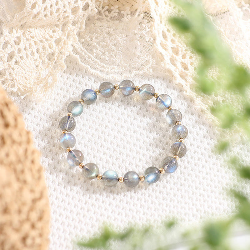 Bracelet de guérison et d'amour en pierre de lune naturelle plaqué or 14 carats de Buddha Stones