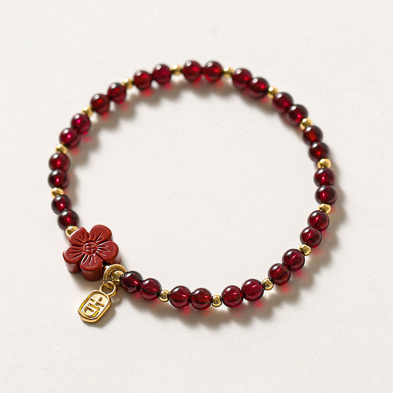 Bracelet Buddha Stones en or 14 carats avec grenat naturel et cinabre - Grenat (perles ultra-fines) (circonférence du poignet 13-16 cm) - image 1