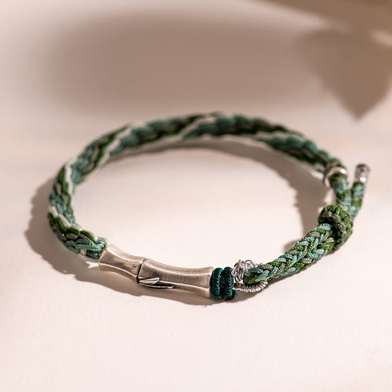 Bracelet en argent sterling 925 avec cordon de protection et nœud de réincarnation en bambou