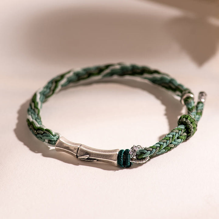 Bracelet en argent sterling 925 avec cordon de protection et nœud de réincarnation en bambou
