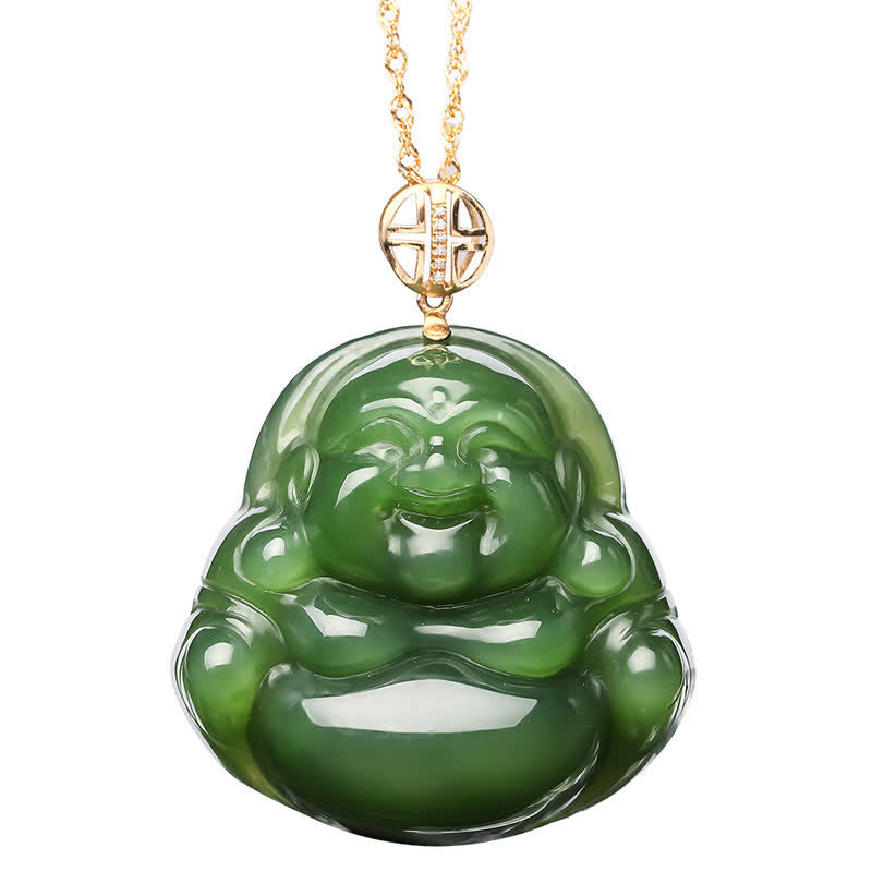 Collier avec pendentif en argent sterling 925 et jade cyan Hetian en or 18 carats avec chaîne et bouddha rieur - image 9