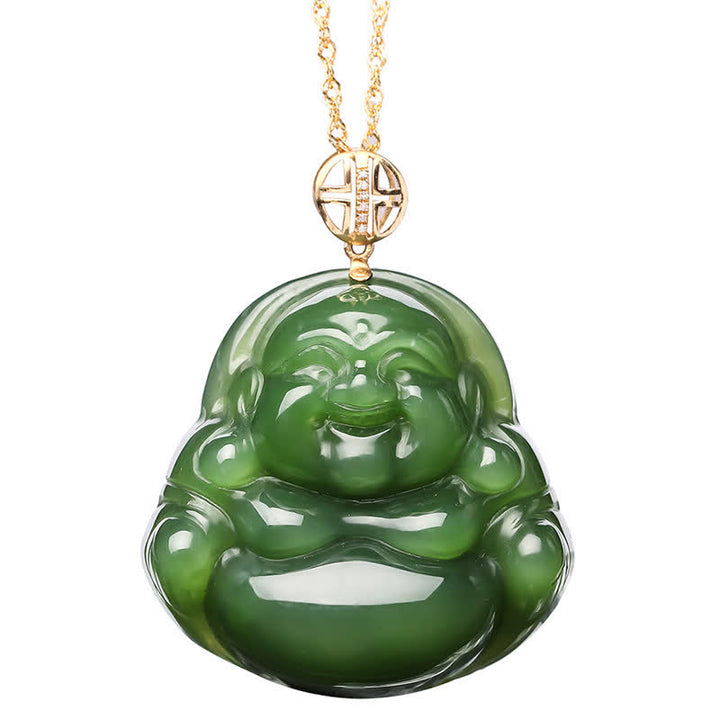 Collier avec pendentif en argent sterling 925 et jade cyan Hetian en or 18 carats avec chaîne et bouddha rieur - image 9