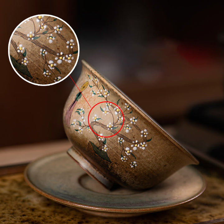 Buddha Stones Jingdezhen peintes à la main en porcelaine au four Ru Hanfu Girl Flower Ceramic Gaiwan Sancai Teacup Kung Fu Tea Cup And Saucer With Lid