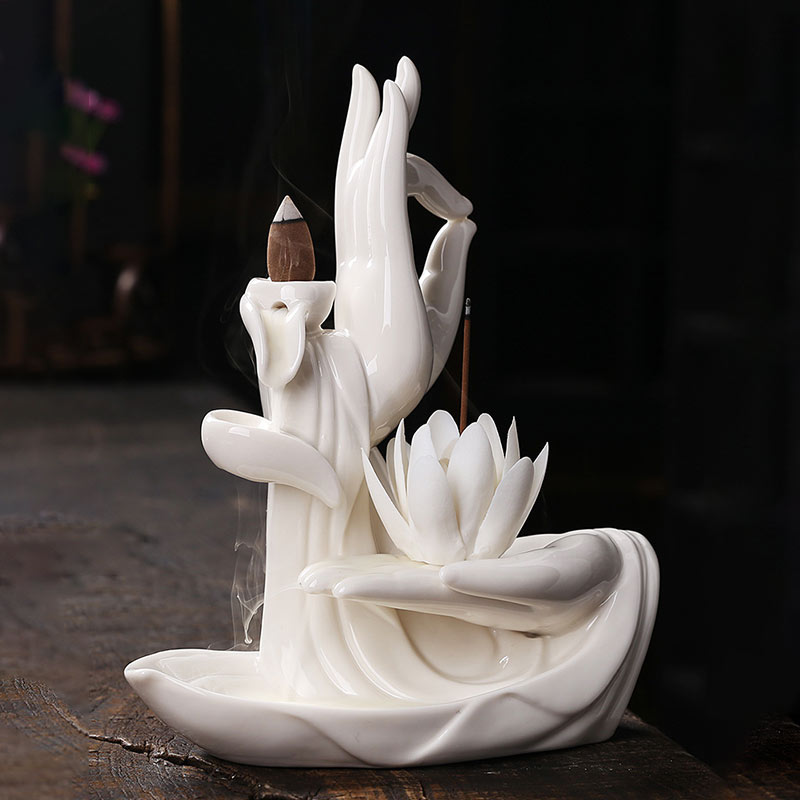 Pierres de Bouddha Brûleur d'encens tibétain avec bénédiction du lotus