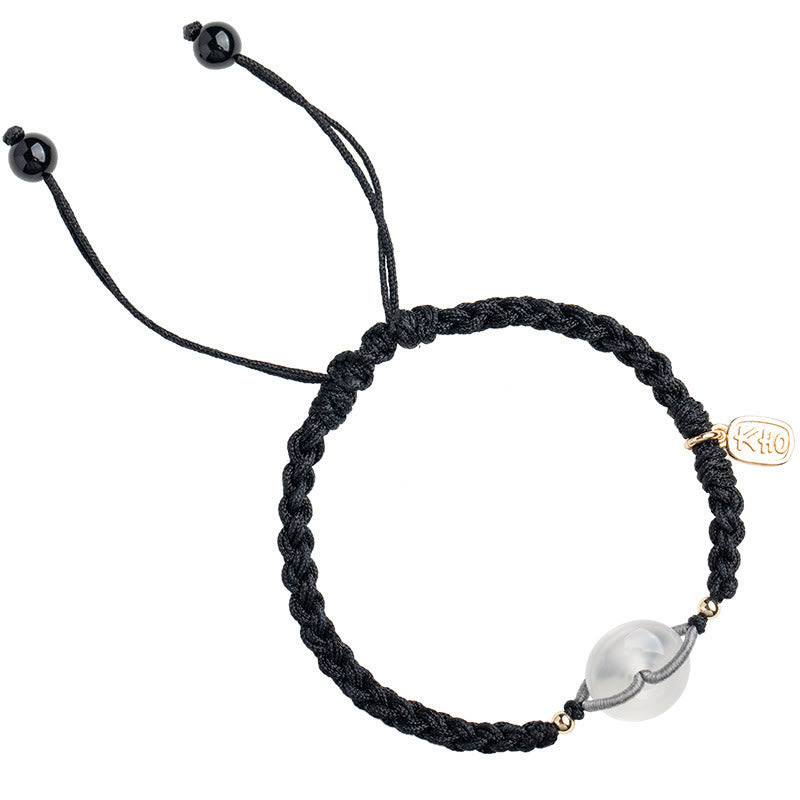 Bracelet en corde positive avec boucle ronde en calcédoine et Buddha Stones