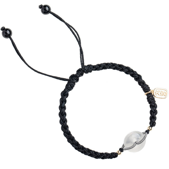 Bracelet en corde positive avec boucle ronde en calcédoine et Buddha Stones