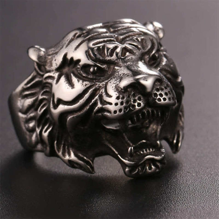 Bague de motard punk rock calme et équilibrée en acier titane avec tête de tigre pour homme