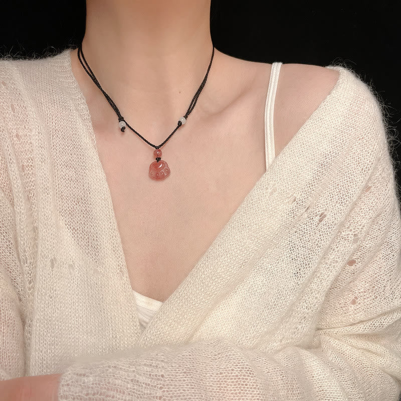 Collier pendentif de guérison en forme de patte de chat avec quartz fraise et Buddha Stones - image 12