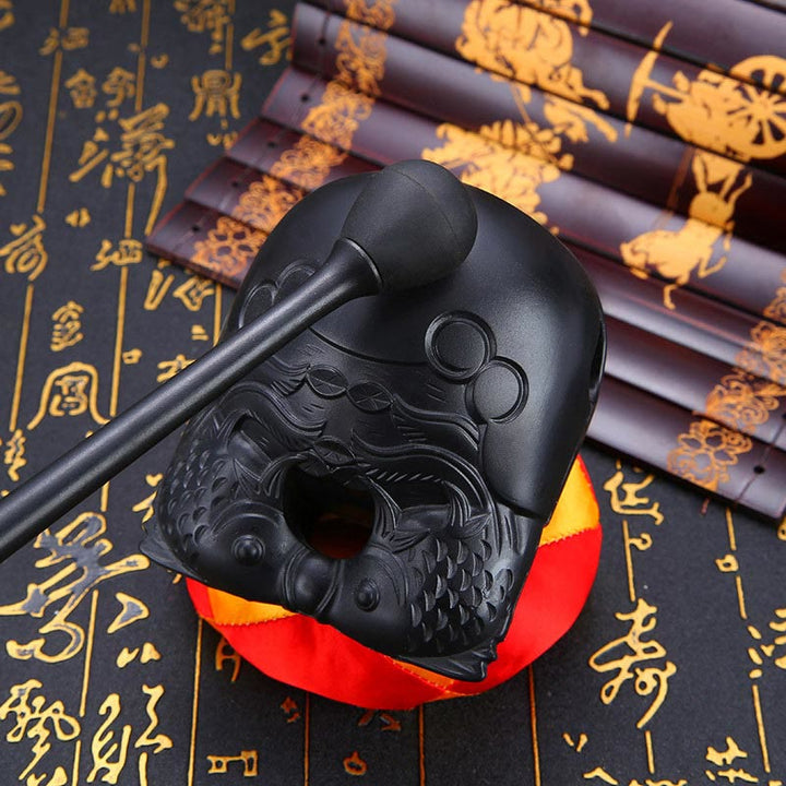 Tambour en bois avec poisson Koi, temple bouddhiste de pleine conscience, Mokugyo