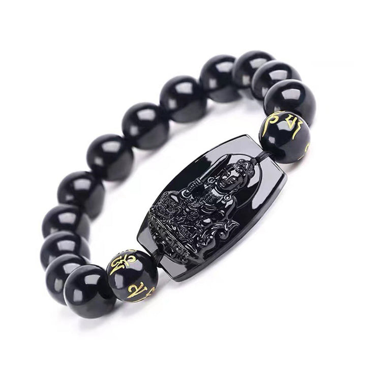 Bracelet de protection en obsidienne avec Buddha Stones et signe du zodiaque chinois