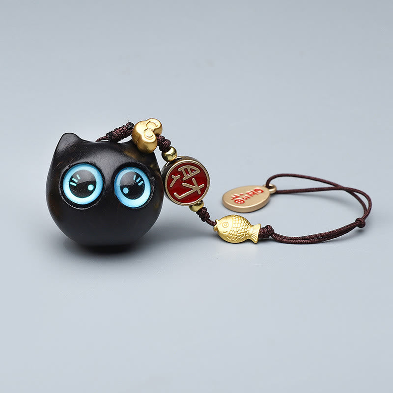 Buddha Stones Thuja Sutchuenensis Bois de santal vert Buis Mini Animal mignon Lapin Chat Cerf Baleine Prospérité Téléphone Décorations suspendues - Chat aux yeux bleus en bois de santal rouge 2,8 x 2,6 cm - image 4