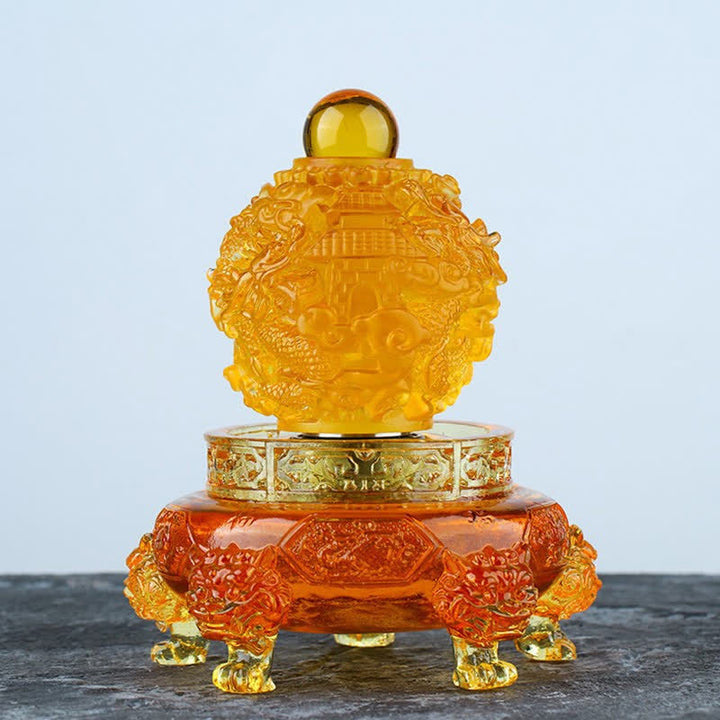 Buddha Stones Feng Shui Dragon de Bon augure Fait à la Main Cristal Liuli Pièce d'Art Rotative Décoration de Bureau à Domicile Chanceuse - Or - image 6
