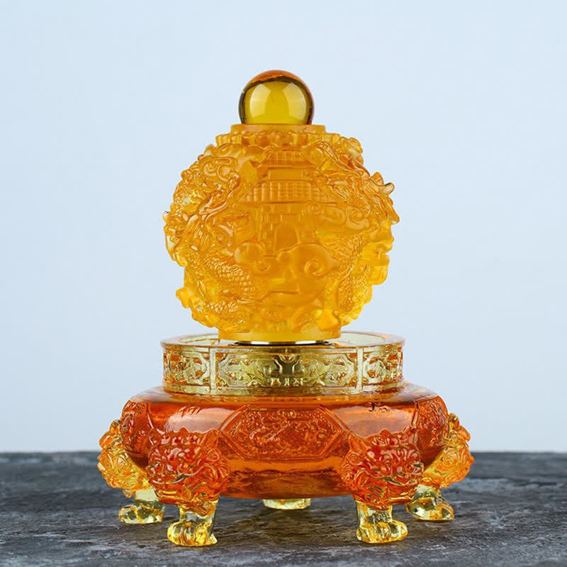 Buddha Stones Feng Shui Dragon de Bon augure Fait à la Main Cristal Liuli Pièce d'Art Rotative Décoration de Bureau à Domicile Chanceuse - Or - image 6