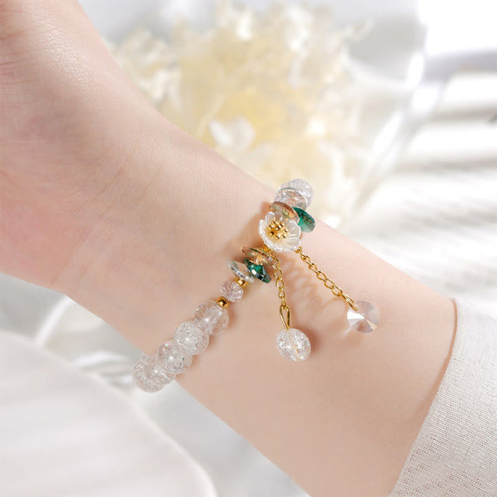 Bracelet en perles de verre à breloques en forme de fleur Buddha Stones au design simple